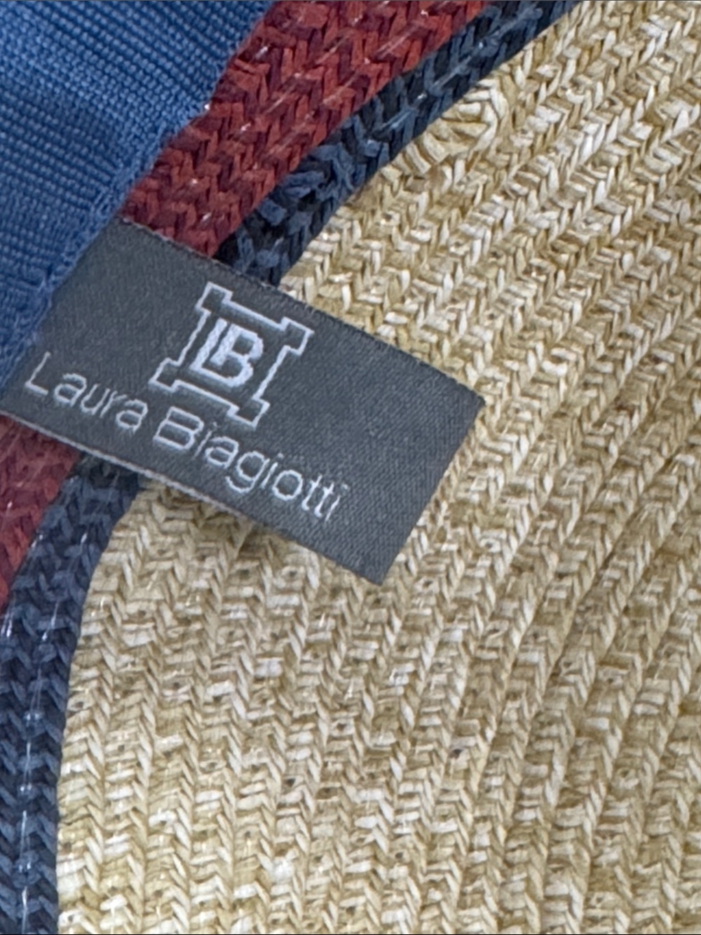 Laura Biagiotti Wide Brim Straw Sun Hat with Red and Blue Band - Picture 5 of 6